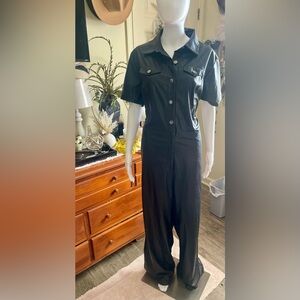 New York & Company Elegant Black Faux leather plus size jumpsuit